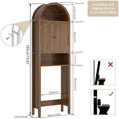 Arched Over The Toilet Storage Cabinet with Fluted Doors, Bathroom Shelf
