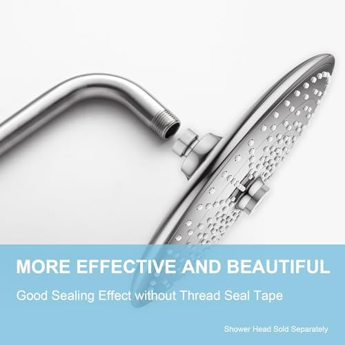 OFFO Shower Arm with Flange, 16 in Brushed Nickel Wall Mount Replacement Angle Shower Head Arm Wall-Mounted For Fixed Shower Head & Handheld Showerhead