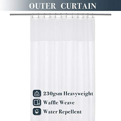 N&Y HOME Extra Long Waffle Shower Curtain with Snap-in Liner White, 71x96