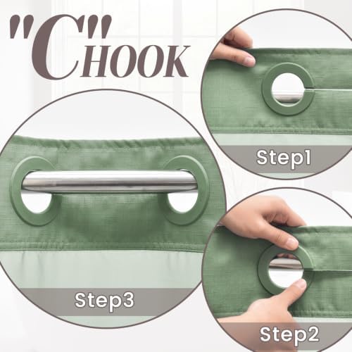 SORTTO No Hook Slub Shower Curtain with Liner, 71x74, Sage