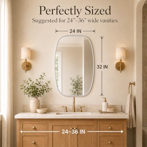 USHOWER Silver Oval Bathroom Mirrors 24x32 Inch