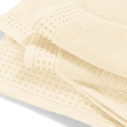 GLAMBURG Ultra Soft 3 Pack Cotton Towel Set, Contains a Bath Towel 28x55 inch, a Hand Towel 16x24 inch & a Wash Coth 12x12 inch, Ideal Everyday use, Compact & Lightweight - Ivory