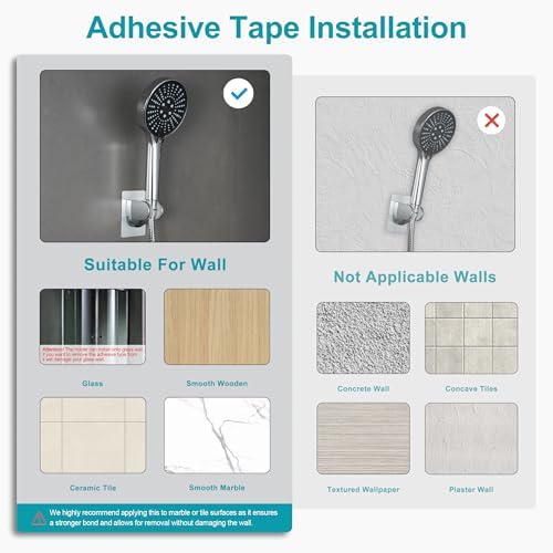 GwernKB Shower Head Holder Strong Adhesive No Drilling Wall Mount Adjustable Handheld Showerhead Bracket for RV Kids Bathroom Shower,Fix Firmly and Use Conveniently (Silver, 1)