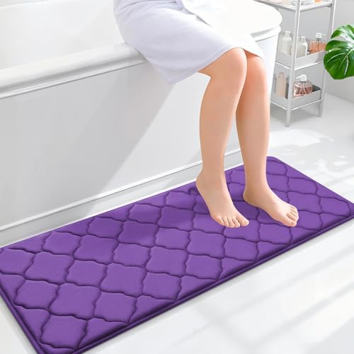OLANLY Memory Foam Bath Mat Rug 47x17, Ultra Soft Bathroom Rugs, Purple