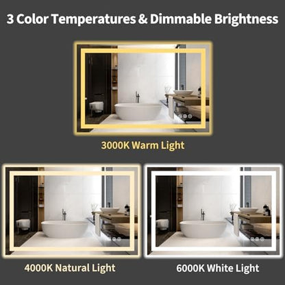 Koonmi 40x30 LED Bathroom Mirror, Shatterproof Mirror with Light
