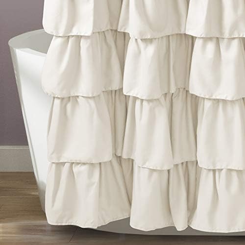 Lush Decor Ruffle Shower Curtain | Floral Textured Vintage Chic Farmhouse Style Design, Ivory, 72" x 72"