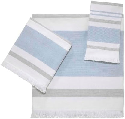 Izod - Fingertip Towels, Soft & Absorbent Cotton, Dorm Room Essentials, Striped Bathroom Decor, Set of 2 (Clubhouse Collection, Blue)