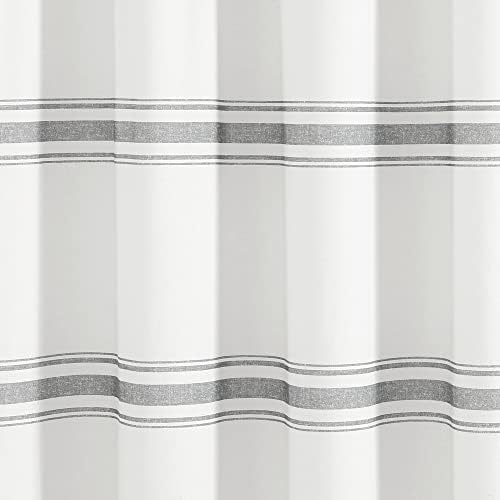 Lush Decor Farmhouse Stripe Cotton Shower Curtain, 72" W x 72" L, Dark Gray - Striped Bathroom Curtain - Fabric Shower Curtains - Farmhouse Bathroom Decor