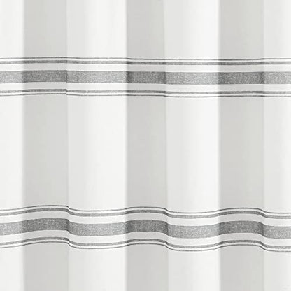 Lush Decor Farmhouse Stripe Cotton Shower Curtain, 72" W x 72" L, Dark Gray - Striped Bathroom Curtain - Fabric Shower Curtains - Farmhouse Bathroom Decor