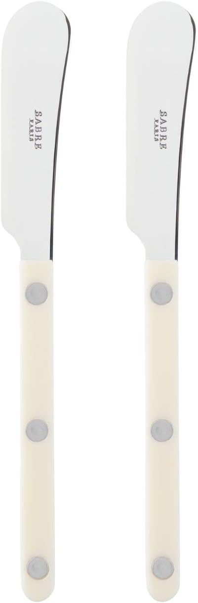 Sabre Paris - Set of 2 Spreader Knives 5.5 inches - Bistrot Collection - Perfect for Butter, Tapenades, Spreads - Stainless Steel & Nylon - Dishwasher Safe - Ivory - Brilliant Finish
