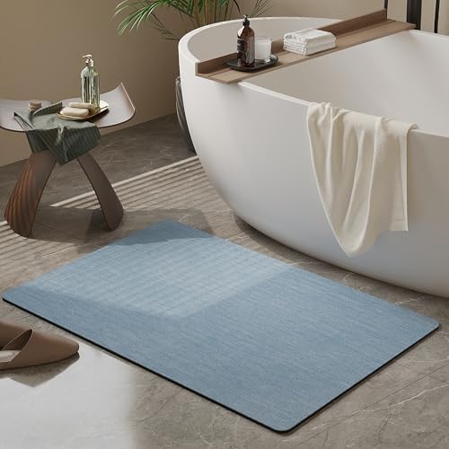 Mecko Bath Mat 20"x32",Ultra Thin Bathroom Rug fit Under Door Light Blue
