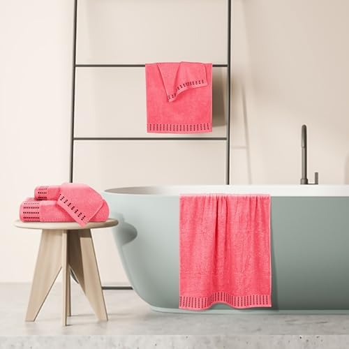 BELIZZI HOME Ultra Soft 6 Pack Cotton Towel Set, Contains 2 Bath Towels 28x55 inch, 2 Hand Towels 16x24 inch & 2 Wash Cloths 12x12 inch, Ideal Everyday use, Compact & Lightweight - Coral Orange