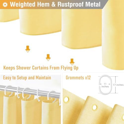 BTTN Long Linen Textured Waterproof Thick Shower Curtain Set, 72x84, Yellow