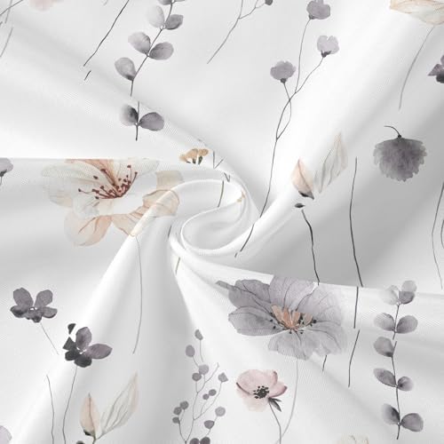 Gibelle Charcoal Grey Watercolor Floral Fabric Shower Curtain, 72x72