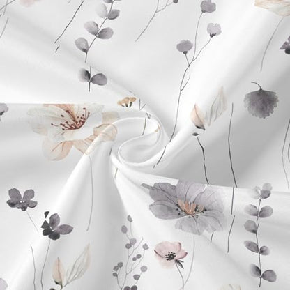 Gibelle Charcoal Grey Watercolor Floral Fabric Shower Curtain, 72x72