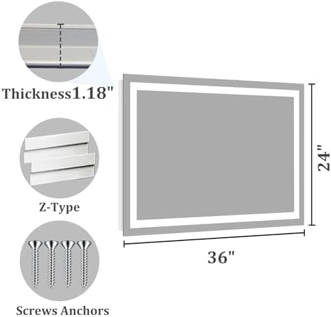 Koonmi 35x24 LED Bathroom Mirror, Shatterproof Mirror with Light