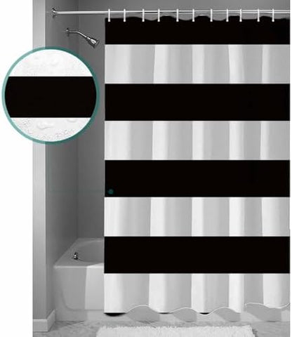 Shower Curtain Bathroom Set Minimalistic Black White Waterproof Shower Curtains with Grommets Hooks Chic Stripes Privacy Bath Curtain for Bathtub Decor 60x72in