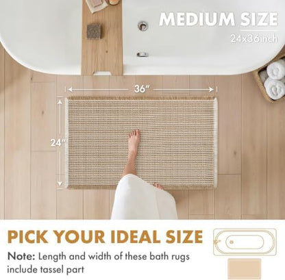 MIULEE Set of 2 Waffle Bathroom Rugs Boho Bath Mat Brown&White 24x36 Inch