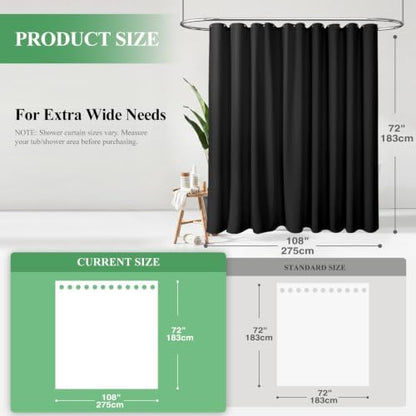 Dynamene Extra Wide Waffle Shower Curtain 256 GSM Fabric 108x72 Black