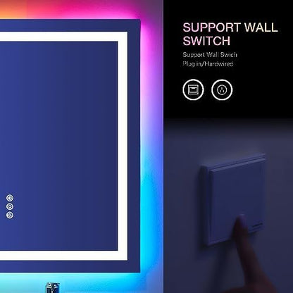 LOAAO 20"X28" RGB LED Bathroom Mirror with Lights, UL Listed