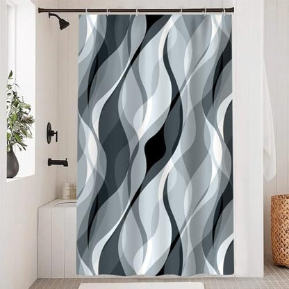 Blue Striped Stall Shower Curtain with Hooks, 48x72 Inch