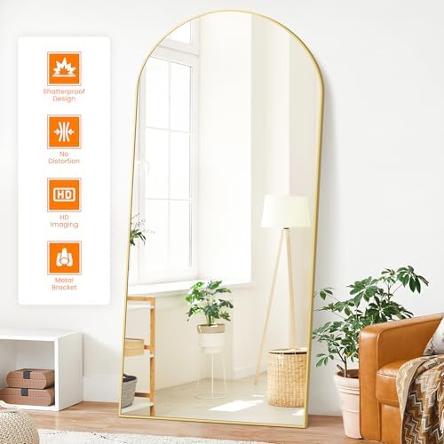 Arched Full Length Mirror, 75"x35" Standing Body Mirror for Wall, Gold