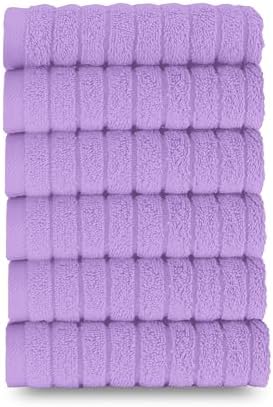 Elegant Comfort 100% Turkish Cotton Corduroy Ribbed Luxury Washcloths 6 Pack Soft 13 x 13 Inch - Higly Absorbent, Durable, Quick Dry, Spa Premium Hotel Quality for Bathroom or Travel, Lilac