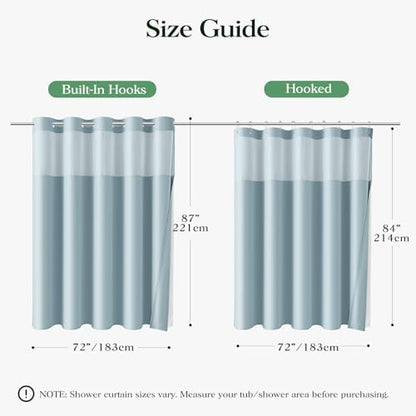 Dynamene Fog Blue Hook Free Waffle Shower Curtain & Snap-in Liner,72x87
