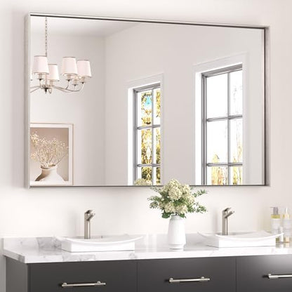 Keonjinn 55x36 Inch Nickel Bathroom Mirror for Over Sink, Rectangular