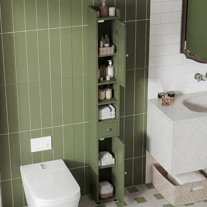 ChooChoo Narrow Bathroom Storage Cabinet with Adjustable Shelves and Drawer