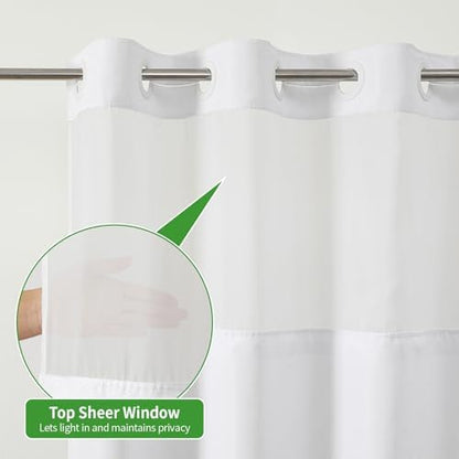 eachope No Hook Linen Texture Shower Curtain with Snap-in Liner,36x74 White