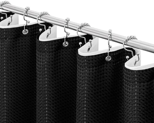 Gibelle 3 in 1 Black Shower Curtain with PEVA Liner, 12 Hooks, 72x72