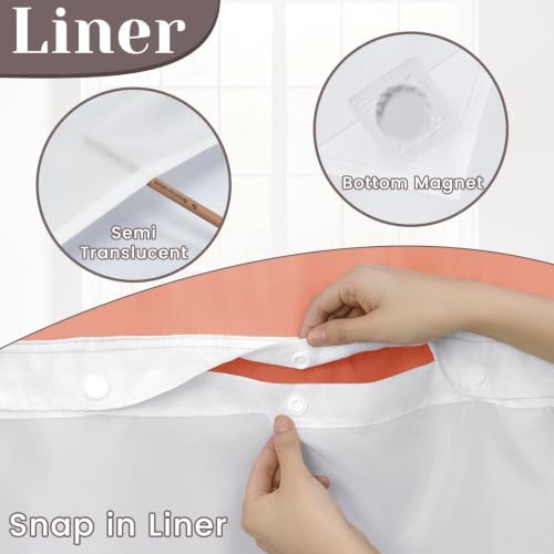 SORTTO No Hook Slub Shower Curtain with Liner, 71x74, Coral