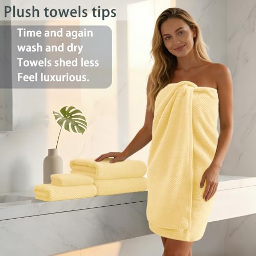 VOOVA & MOVAS 6PC Towel Set, 100% Cotton, Lemon Yellow