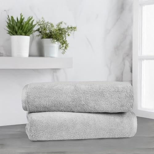 Amazon Basics 2 Piece Quick-Dry Oversize Bath Towel, 100% Cotton, 54" x 30", Platinum