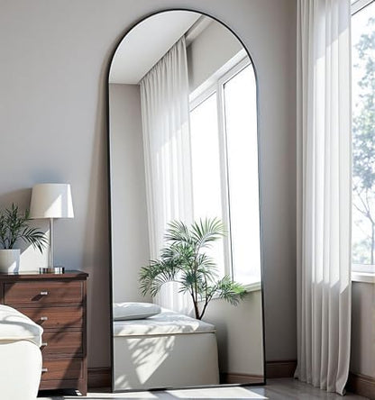 Dewfig Arched Full Length Mirror, 58"X18" Large Full Body Mirror, Black