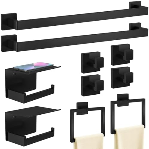 STWWO 10-Piece Matte Black Bathroom Hardware Accessories Set