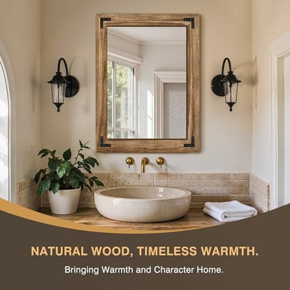 Bathroom Mirror for Wall, 24" x 32" Wooden Vanity Mirror