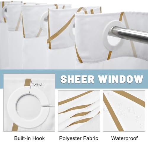 LXBNI Gold White No Hook Shower Curtain with Liner, 71 x 77 Inch
