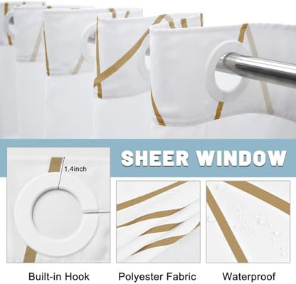 LXBNI Gold White No Hook Shower Curtain with Liner, 71 x 77 Inch