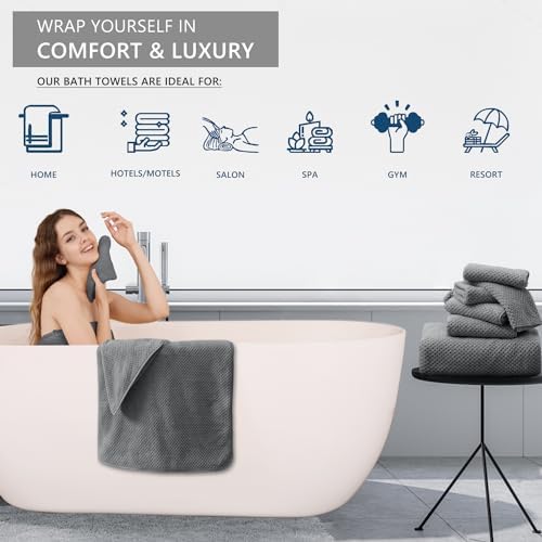 Grey Hand Towels Set 2 Pack-16“x31”,Ultra Soft Microfibers Bathroom Towel Set Highly Absorbent Quick Dry Luxury Premium Towel Lightweight Durable Hand Towel Collection for Hotel Spa Gym Kitchen