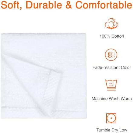 Amazon Basics Cotton Washcloths, Lightweight Quick-Dry, Absorbent Face and Body Towel Set, 12" x 12", White, 12-Pack