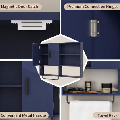Bathroom Wall Cabinet, Medicine Cabinet with 2 Doors, Blue