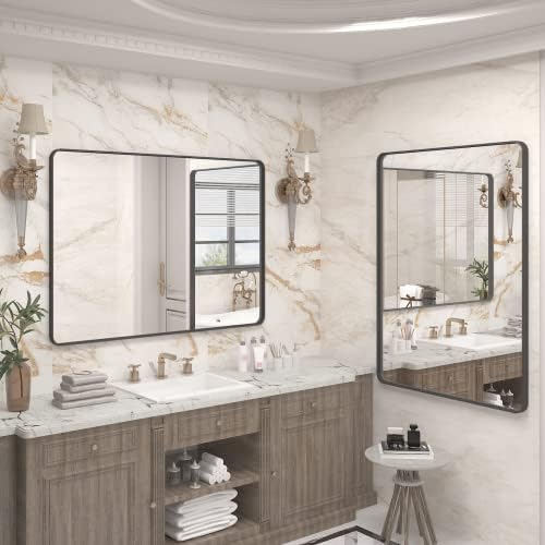 44x30 Inch Black Metal Framed Bathrrom Mirror for Wall