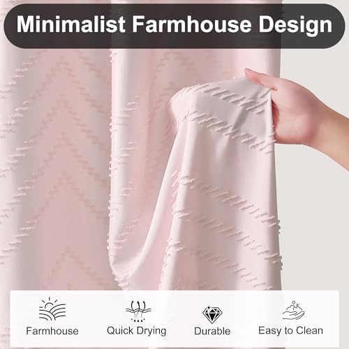 Siiluminisoy Blush Shower Curtain Fabric Shower Curtain for Bathroom 72 x 84 Tufted Chevron Textured Striped Modern Farmhouse Minimalist for Bathroom