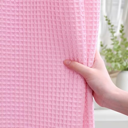 Waffle Weave Shower Curtain Heavyweight Cotton Fabric Pink 72Wx72L
