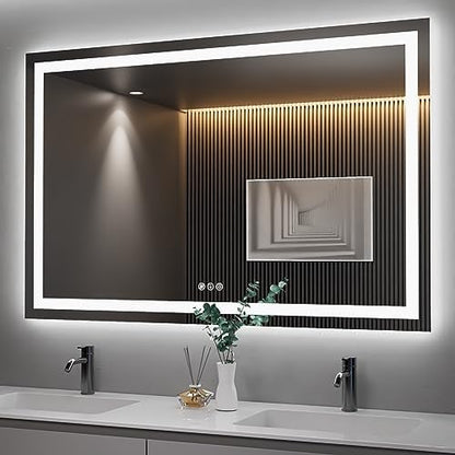 Amorho LED Bathroom Mirror 55"X36" with Front Light and Backlit