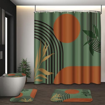 Bathroom Sets with Shower Curtain and Rugs, Boho 4 Pcs Mid