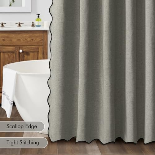 MIULEE Grey Scalloped Linen Shower Curtain 72x72 Inches