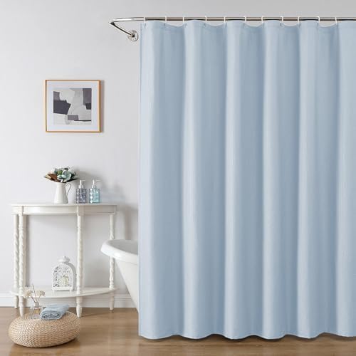 OWENIE Glacier Blue Shower Curtain for Bathroom 78 Inches Long, 3D Embossed Textured Fabric Farmhouse Shower Curtain Soft Cloth, Water Repellent, Machine Washable, Hotel Style, 72" W x 78" L